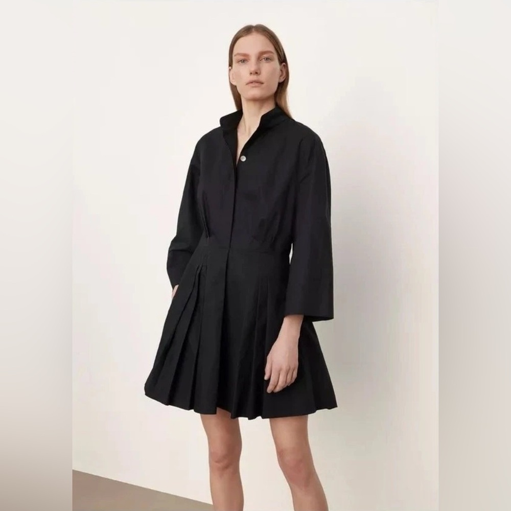 VINCE Fitted Band Collar Mini Dress - Black (S)